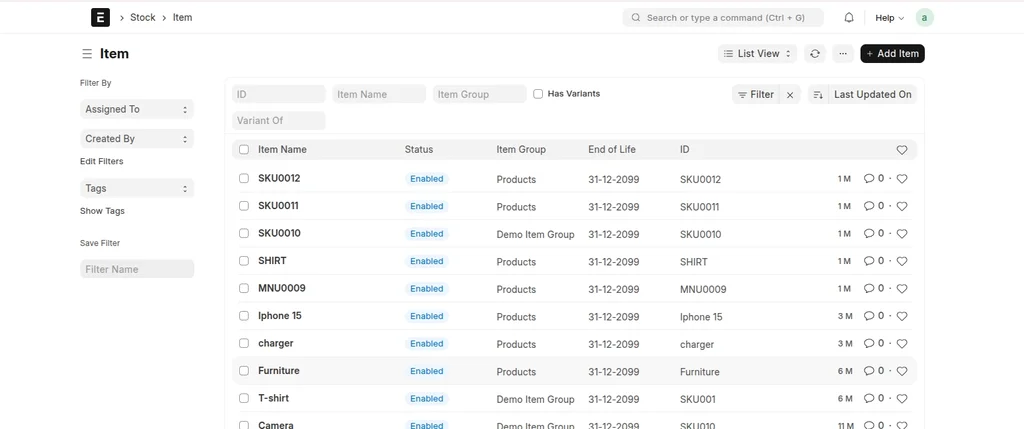 ERPNext Item Management